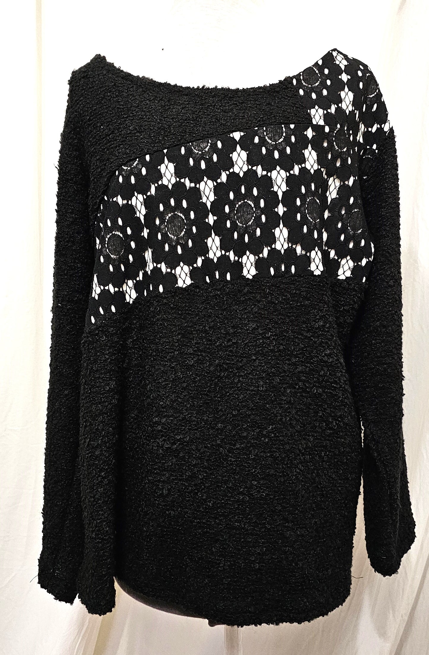 boucle and lace pullover