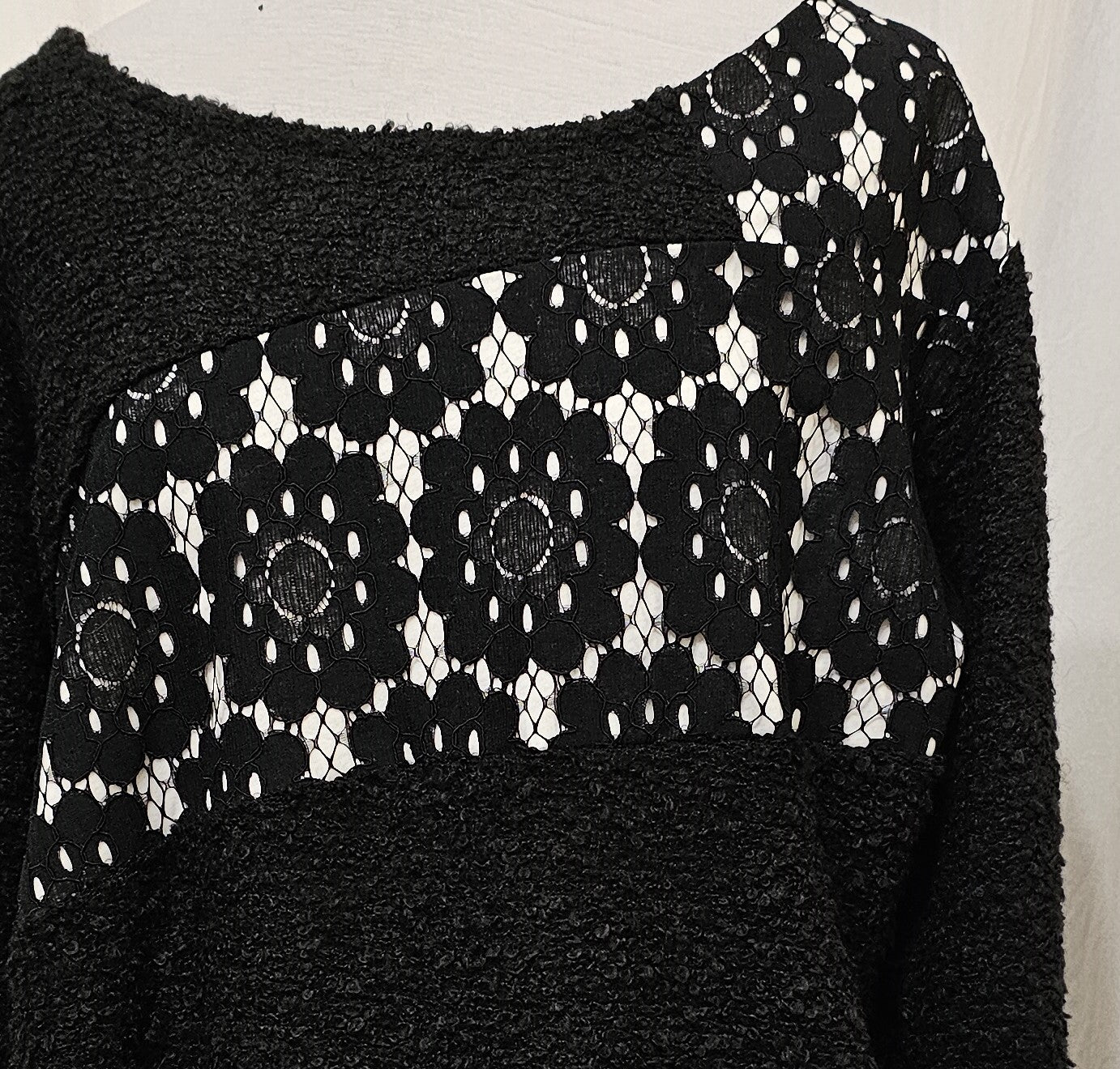 boucle and lace pullover