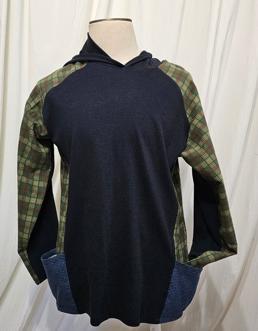 unisex knit and flannel hoodie