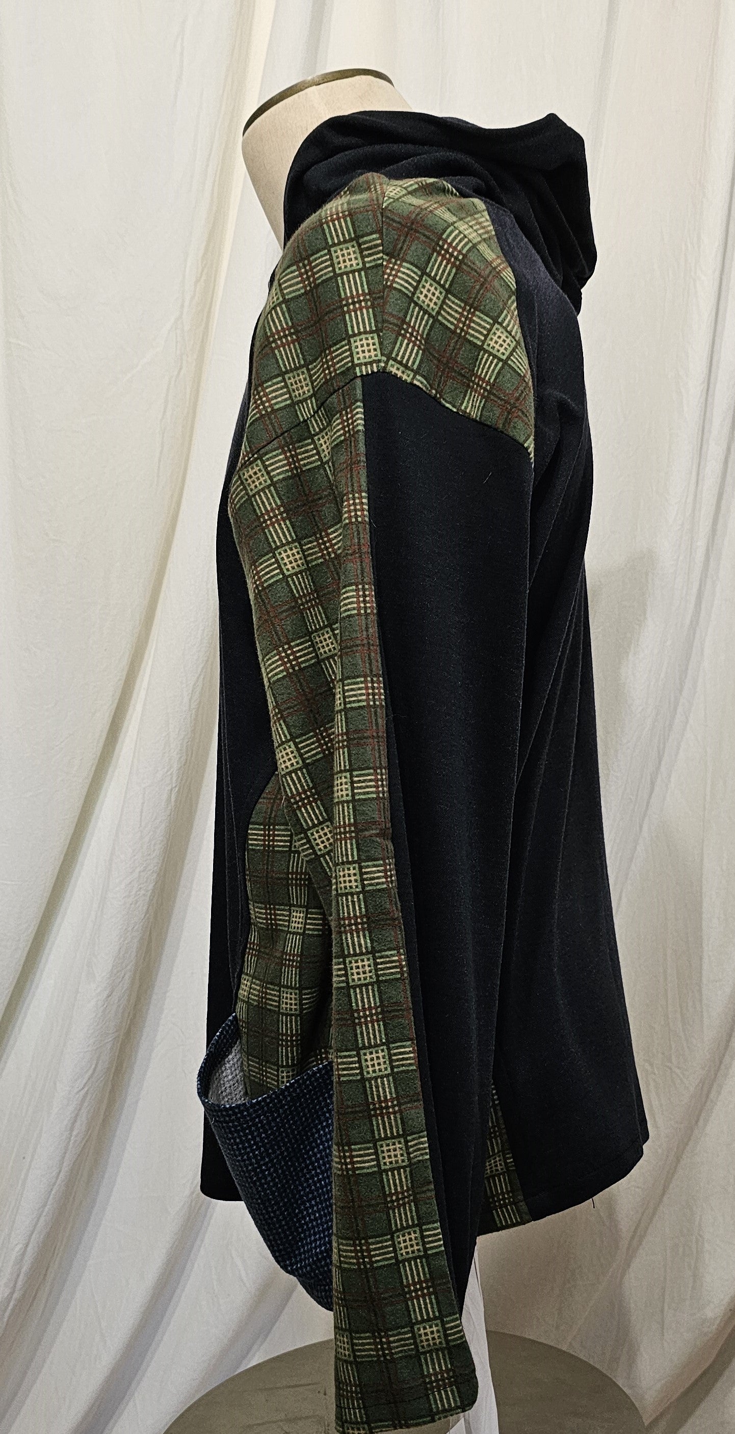 unisex knit and flannel hoodie