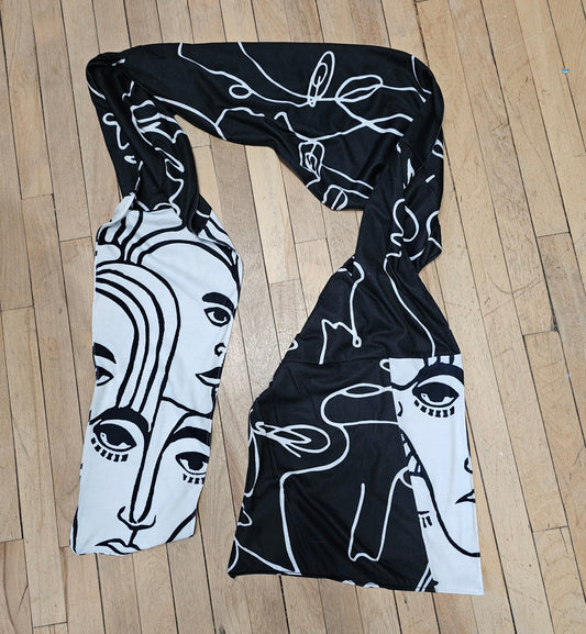 graphic black and white scarf